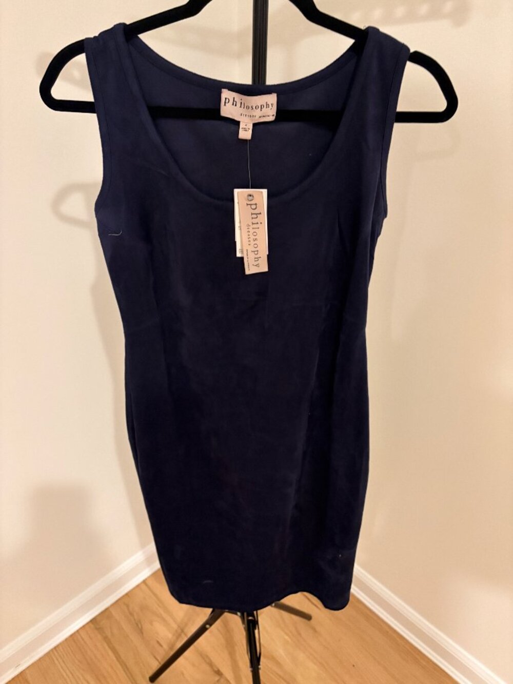 💙 Philosophy Navy Blue Faux Suede Sleeveless Sheath Mini Dress NWT - Size 4